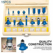 Trimming Milling Cutter Set - Woodworking Milling Router Bits, 15 PCS