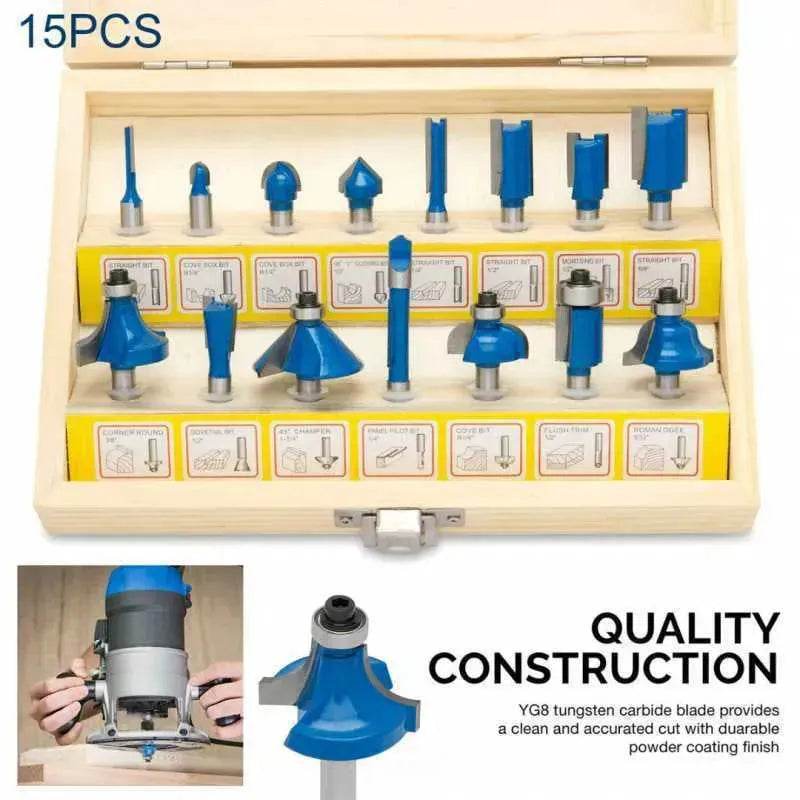 Trimming Milling Cutter Set - Woodworking Milling Router Bits, 15 PCS