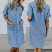 Women's Solid Color Casual Denim Short Sleeve Pocket loose Denim Dress
