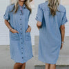 Women's Solid Color Casual Denim Short Sleeve Pocket loose Denim Dress