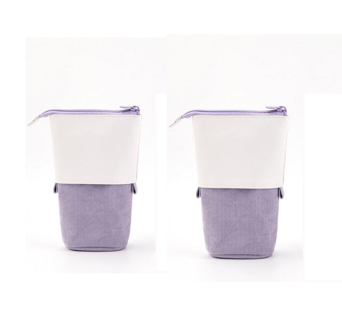 Corduroy Retractable Pencil Case – Cute Round Pouch in 5 Colours (1PC or 2PCS)