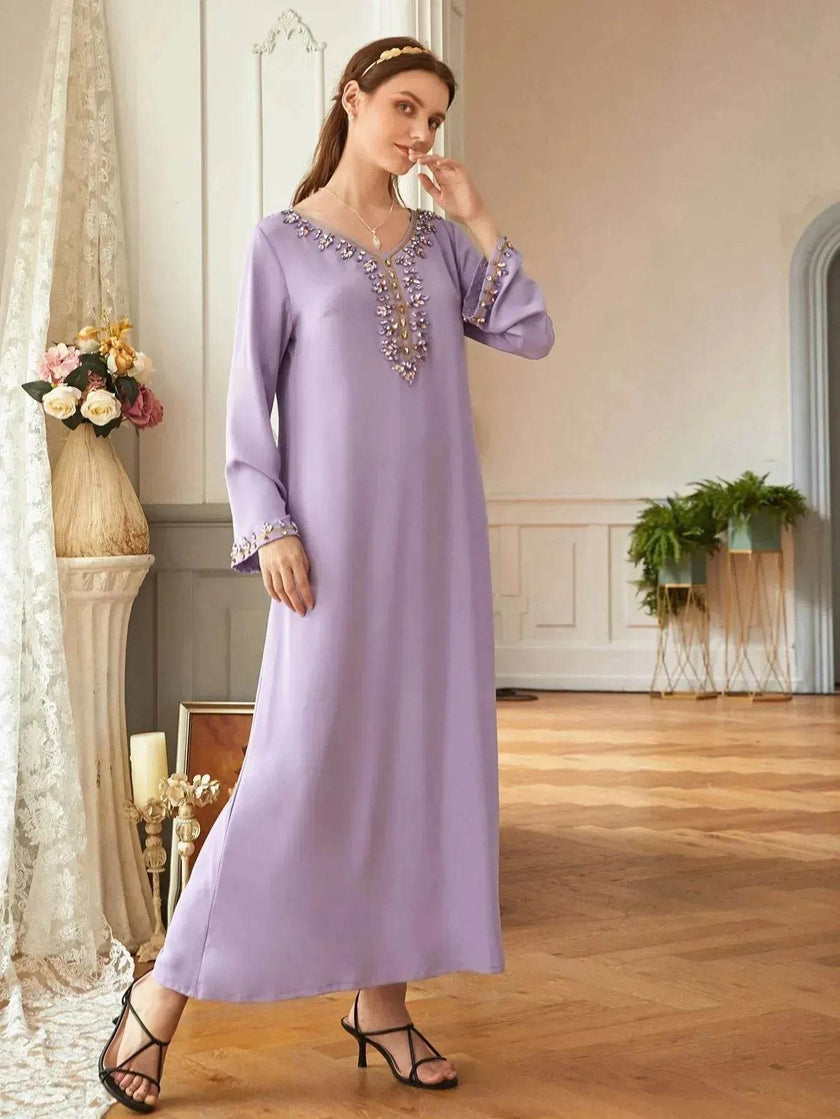 Casual Light Purple Heavy Industry Rhinestone Phnom Penh Robe Middle East Turkey Dress