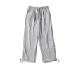 Embroidered Label Straight Leg Sweatpants – Loose Fit Cotton Joggers in Gray, Blue & Pink