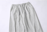 Embroidered Label Straight Leg Sweatpants – Loose Fit Cotton Joggers in Gray, Blue & Pink