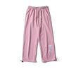 Embroidered Label Straight Leg Sweatpants – Loose Fit Cotton Joggers in Gray, Blue & Pink