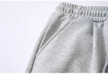 Embroidered Label Straight Leg Sweatpants – Loose Fit Cotton Joggers in Gray, Blue & Pink