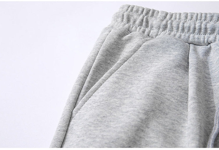 Embroidered Label Straight Leg Sweatpants – Loose Fit Cotton Joggers in Gray, Blue & Pink