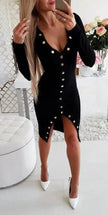Autumn Winter Party Club V-neck Split Bodycon Sweater Dress