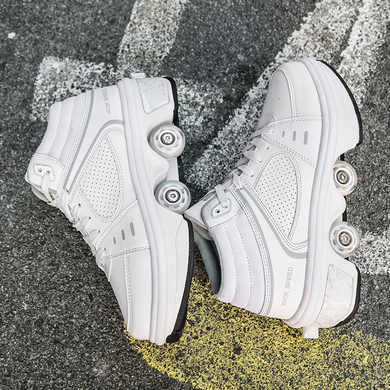 2-in-1 Deformable Roller Skate Sneakers – Retractable 4-Wheel Heelys-Style Shoes