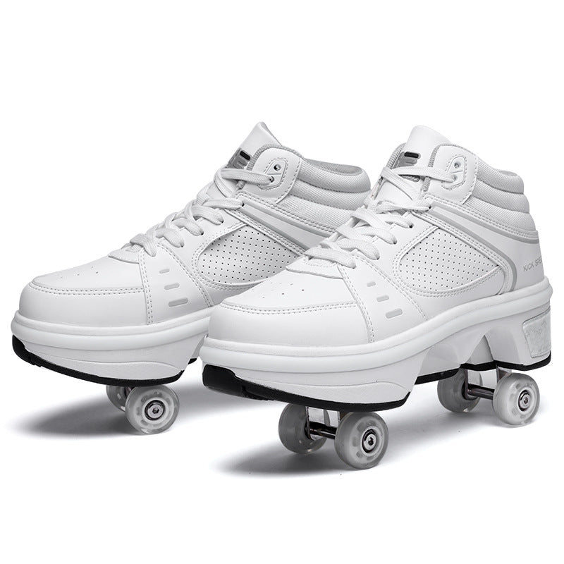 2-in-1 Deformable Roller Skate Sneakers – Retractable 4-Wheel Heelys-Style Shoes