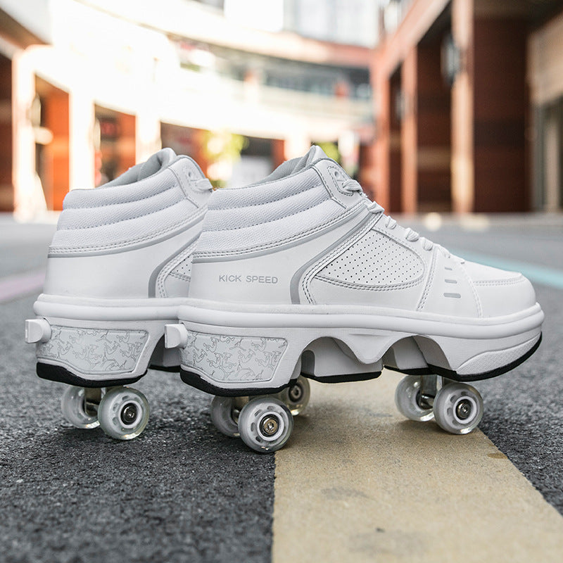 2-in-1 Deformable Roller Skate Sneakers – Retractable 4-Wheel Heelys-Style Shoes
