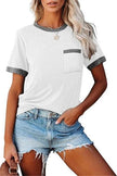 Pocket Round Neck Stitching Pocket Top