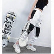 High Waist Letter Spliced Summer Street Cargo Pants Women
