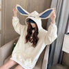 Cute Women Girls Rabbit Ears Plus Velvet Thick Hoodies Pullover Pocket Sweatshirts