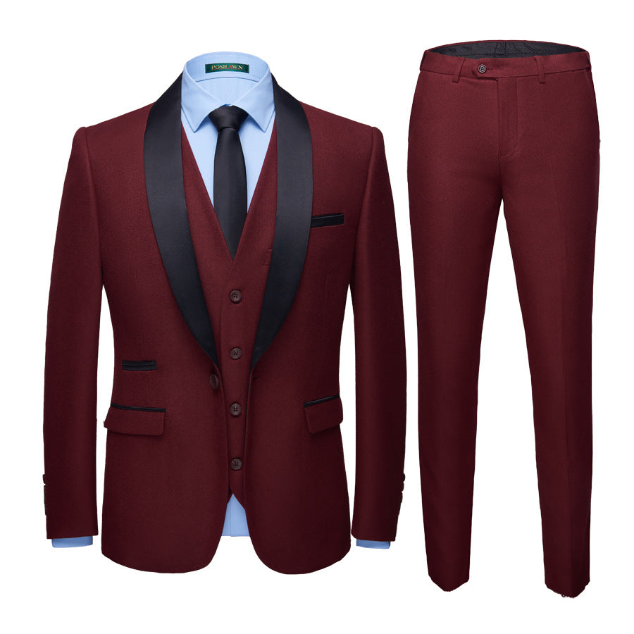 Men's Korean Slim Fit 3-Piece Business Suit | Wedding Groom Formal Wear Canada & USA