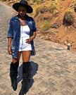 Denim Jacket Women Medium Length Cotton Lapel Style