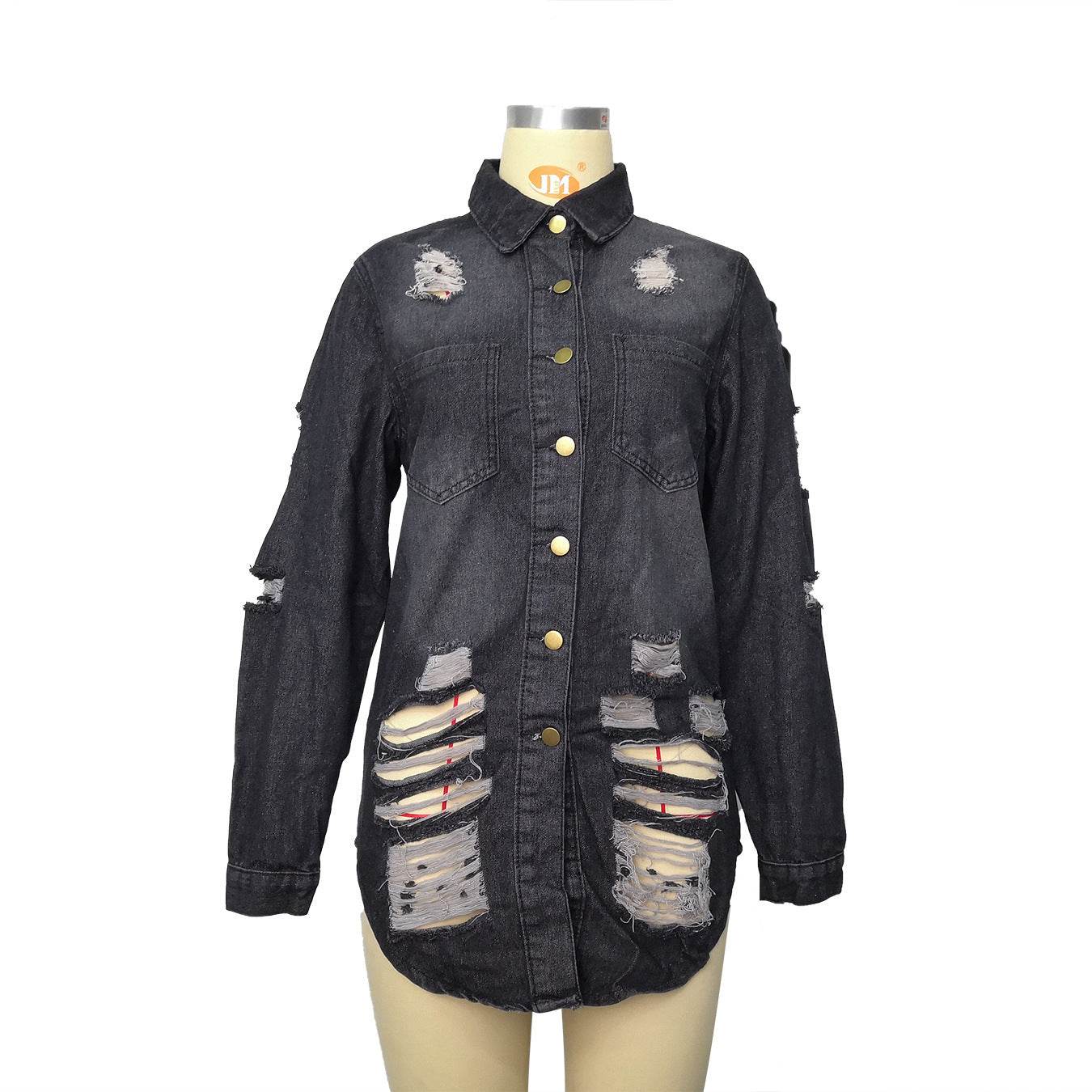 Denim Jacket Women Medium Length Cotton Lapel Style