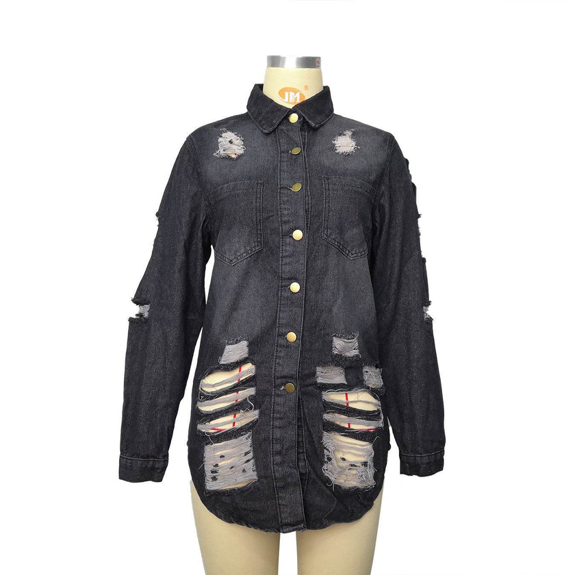 Denim Jacket Women Medium Length Cotton Lapel Style