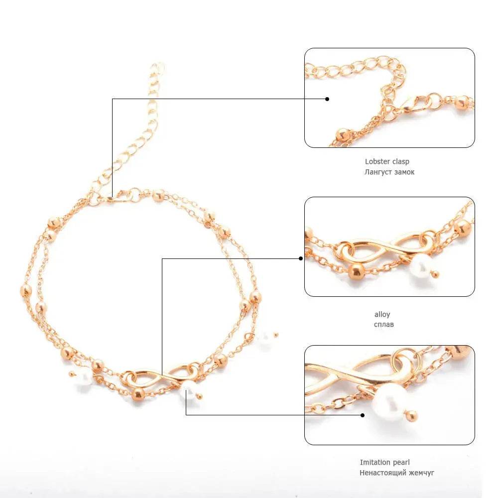 Women Gold and Silver Drop Chain Anklet