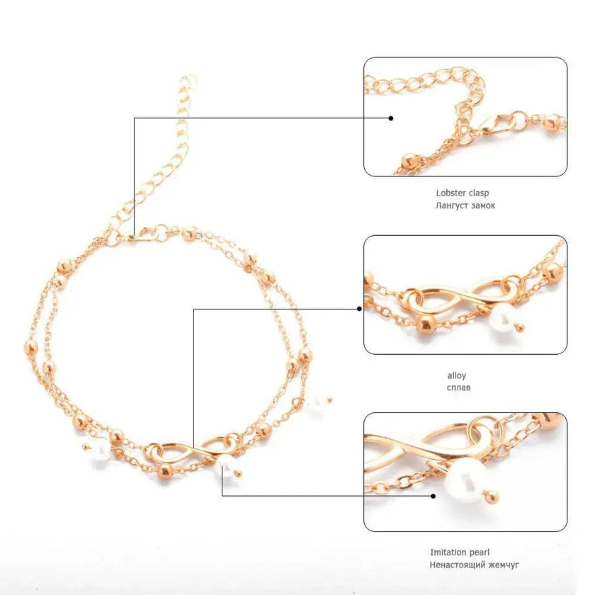Women Gold and Silver Drop Chain Anklet