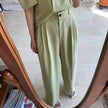 Simple Lapel Double-breasted Puff Sleeve Blazer  High-waist Pleated Casual Trousers suit
