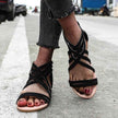 Women's Shoes Flat Bottomed Large Size Women's Sandals Fashion Hollow Rear Zipper Sandals