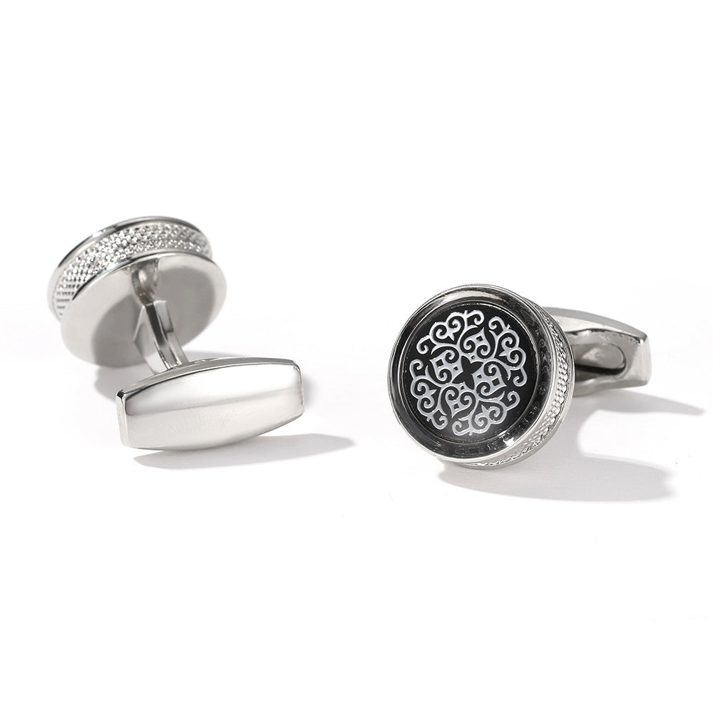 Men's Round Geometric Cufflinks – Alloy Silver Fashion Cufflinks for Business & Formal Wear | Canada & USA