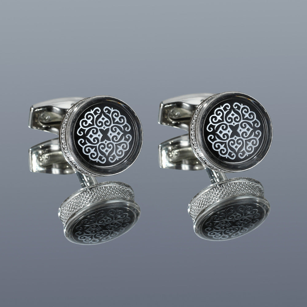 Men's Round Geometric Cufflinks – Alloy Silver Fashion Cufflinks for Business & Formal Wear | Canada & USA