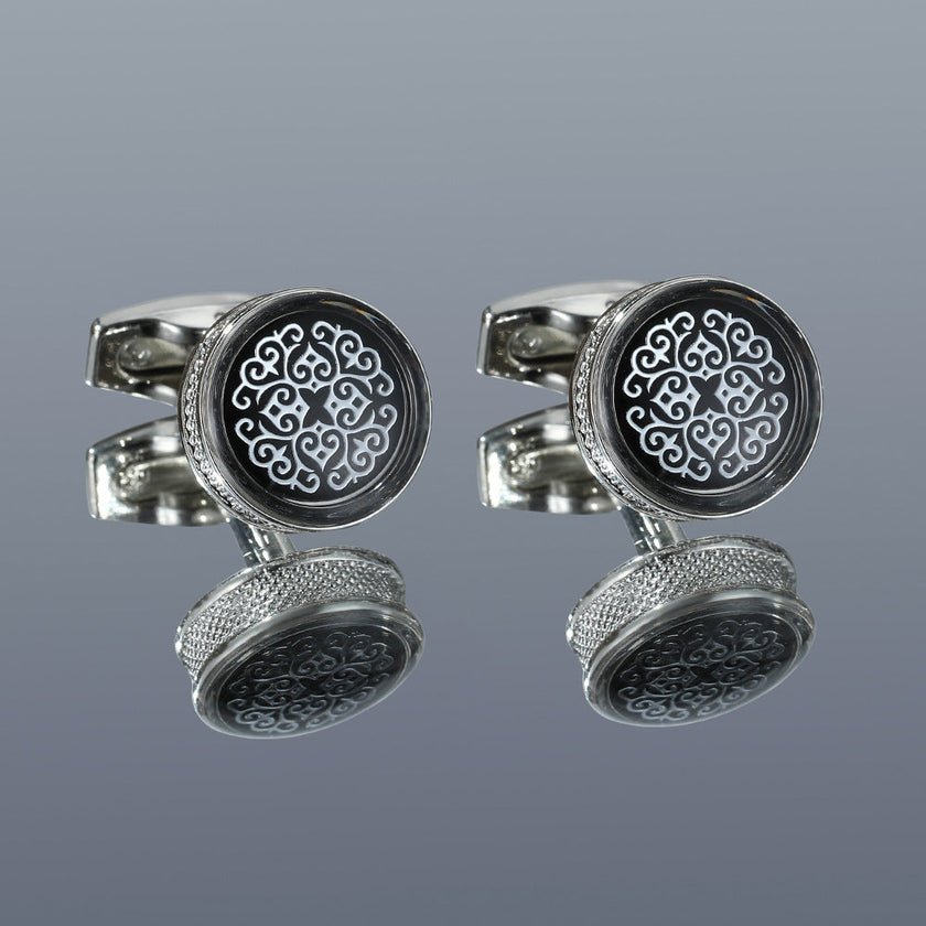 Men's Round Geometric Cufflinks – Alloy Silver Fashion Cufflinks for Business & Formal Wear | Canada & USA