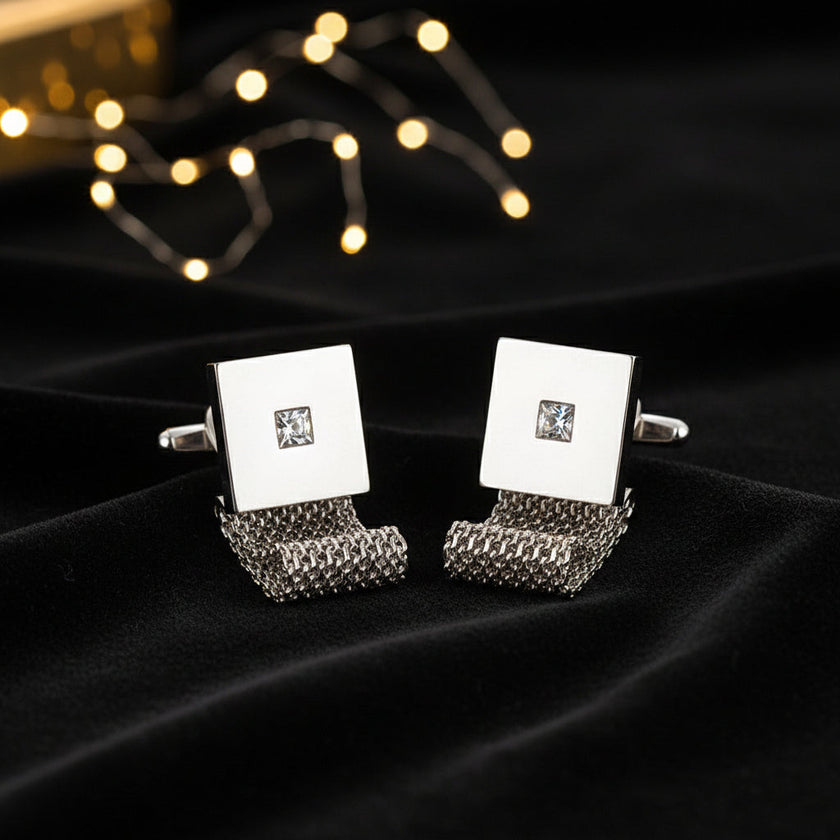 Men's Square White Crystal Chain Cufflinks – Copper Inlaid Business Shirt Cufflinks | Canada & USA