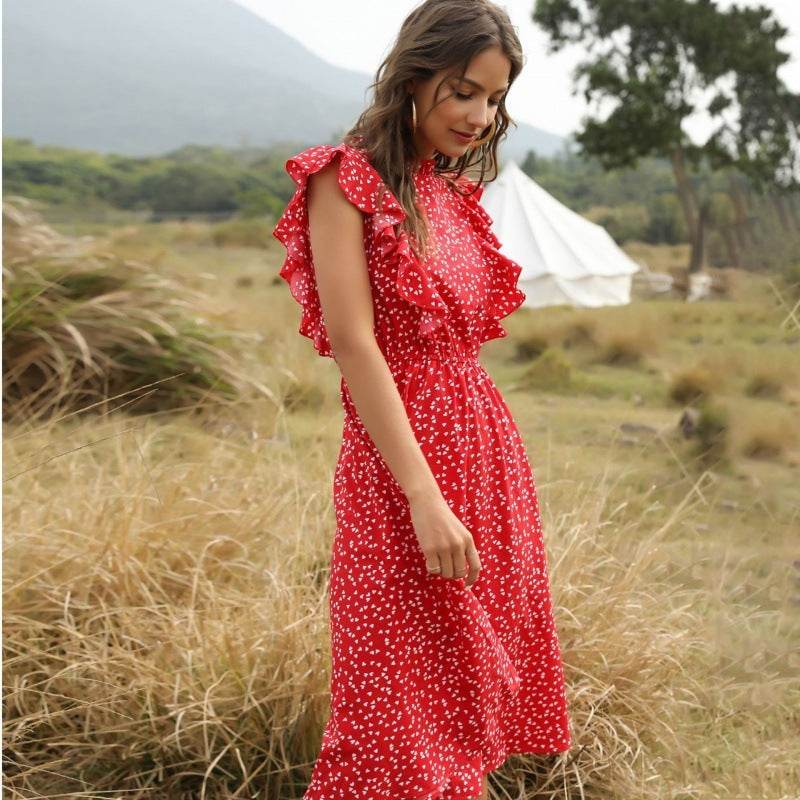 Polka dot Chiffon Ruffled Summer midi dress