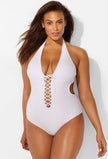 Women's Plus Size Strappy One-Piece Swimsuit – Solid Color Cutout Bikini XL-5XL