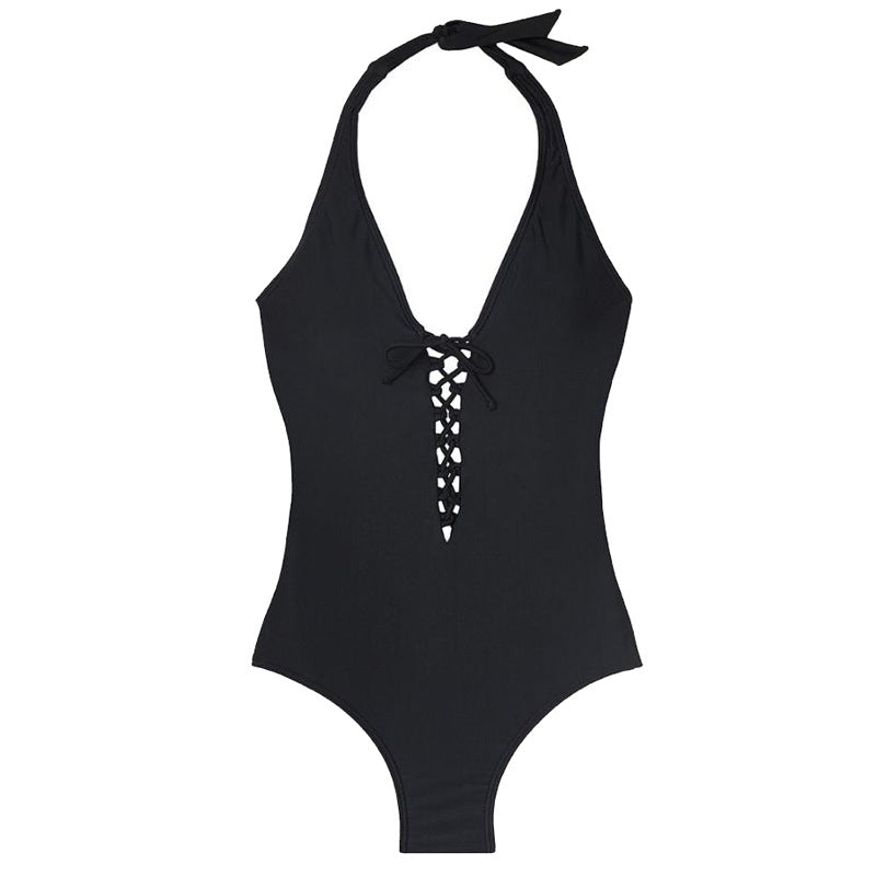 Women's Plus Size Strappy One-Piece Swimsuit – Solid Color Cutout Bikini XL-5XL