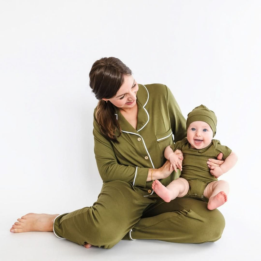 Ladies’ Bamboo Long Sleeve Button-Up Lounge Set | Olive