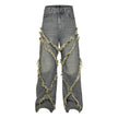 Wash Distressed Stitching Baggy Jeans Pant With Whiskers Same Style For Men And Women