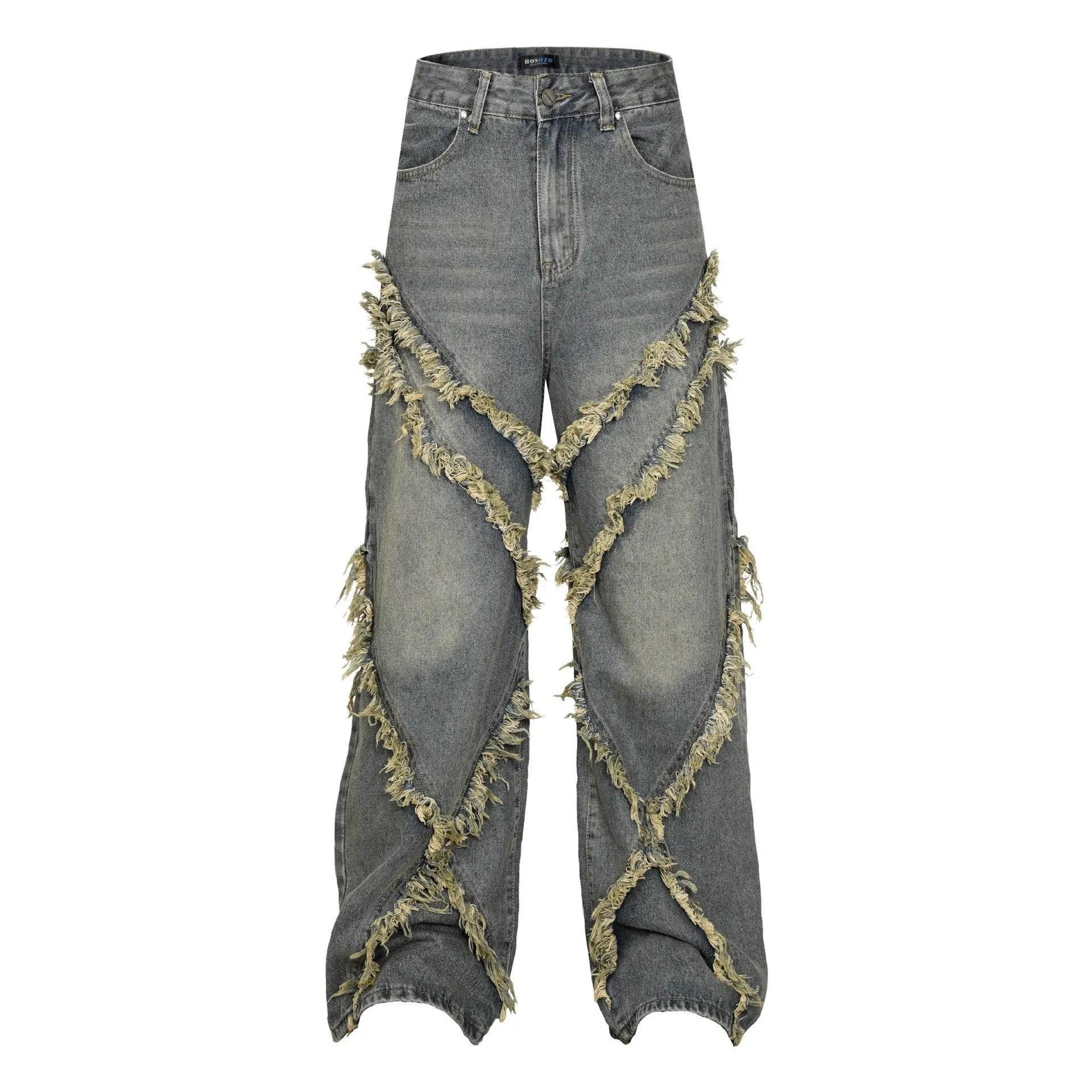 Wash Distressed Stitching Baggy Jeans Pant With Whiskers Same Style For Men And Women