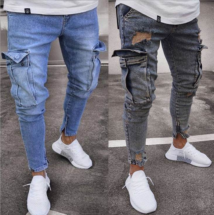 Cargo Hole Denim Jeans Men pant slim fitted