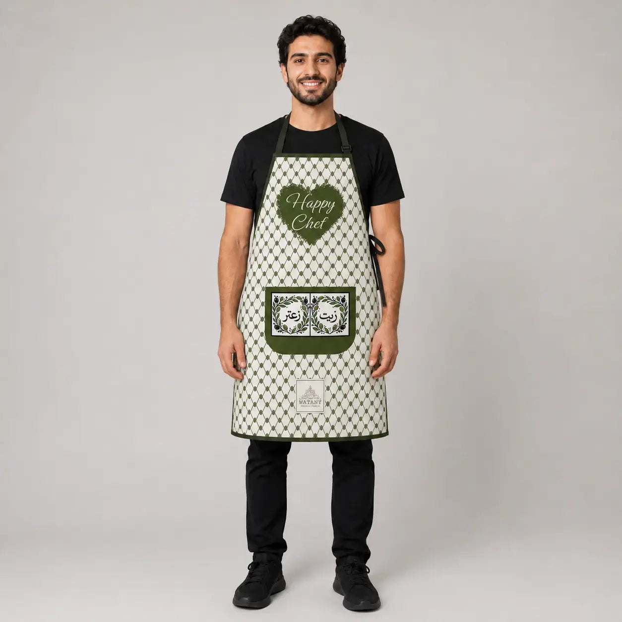 Happy Chef Palestinian Keffiyeh Apron – Olive Oil & Za’atar Pocket Kitchen Apron