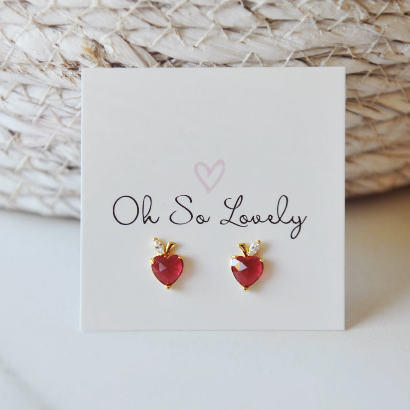 Red Heart Apple Stud Earrings
