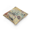 Vintage Travel Collage Woven Pillow | Cityscape Postcard Tapestry
