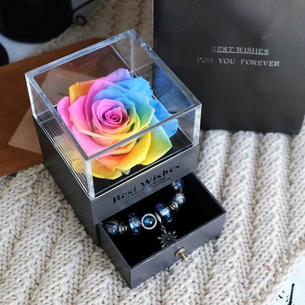 Eternal Flower Rose Jewelry Box for Birthday Presents Valentines Day Wedding Gift Box