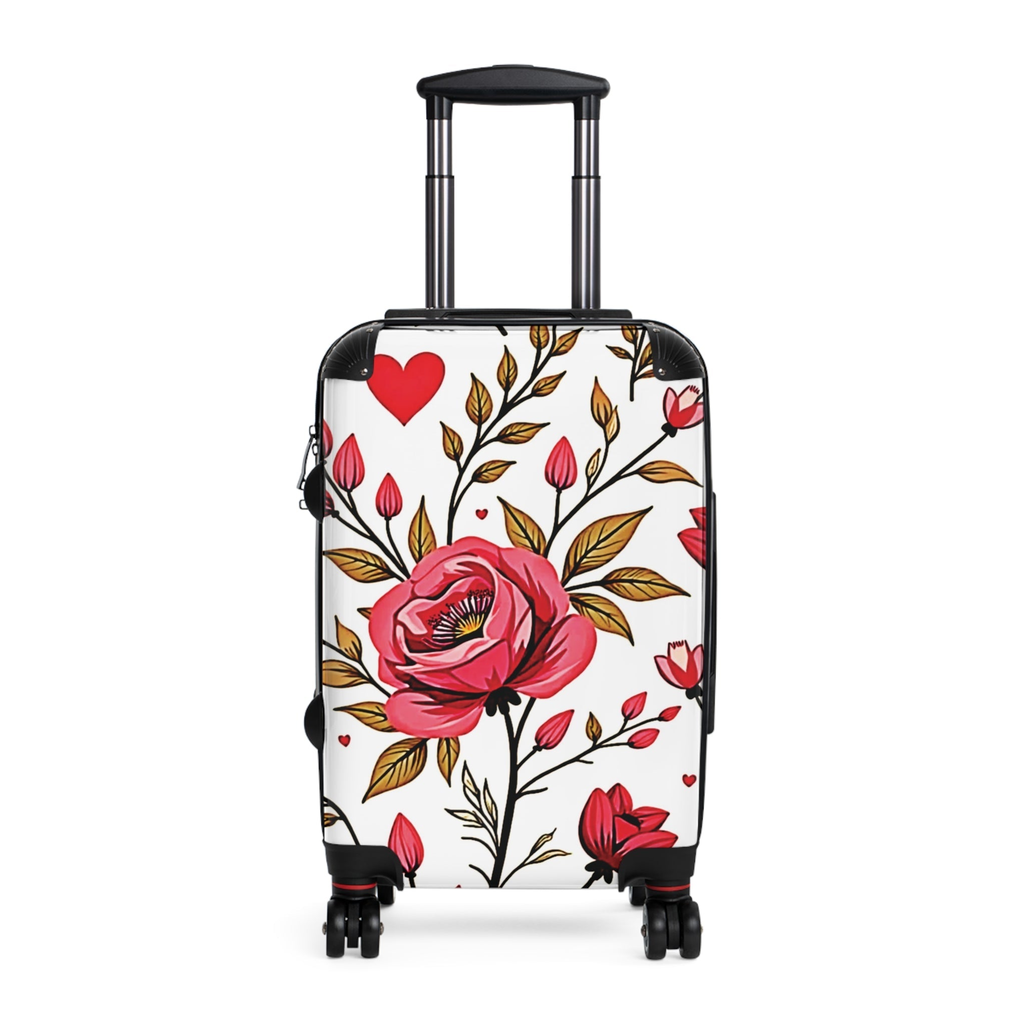 Floral Heart Carry-On Suitcase — Pink Rose Pattern Travel Luggage