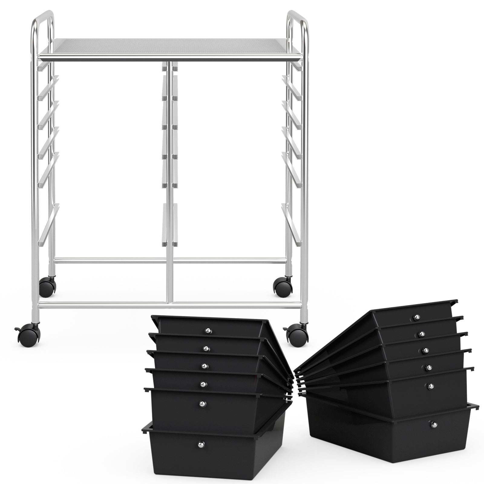 12 Storage Drawer Organizer Bins Rolling Cart-Black