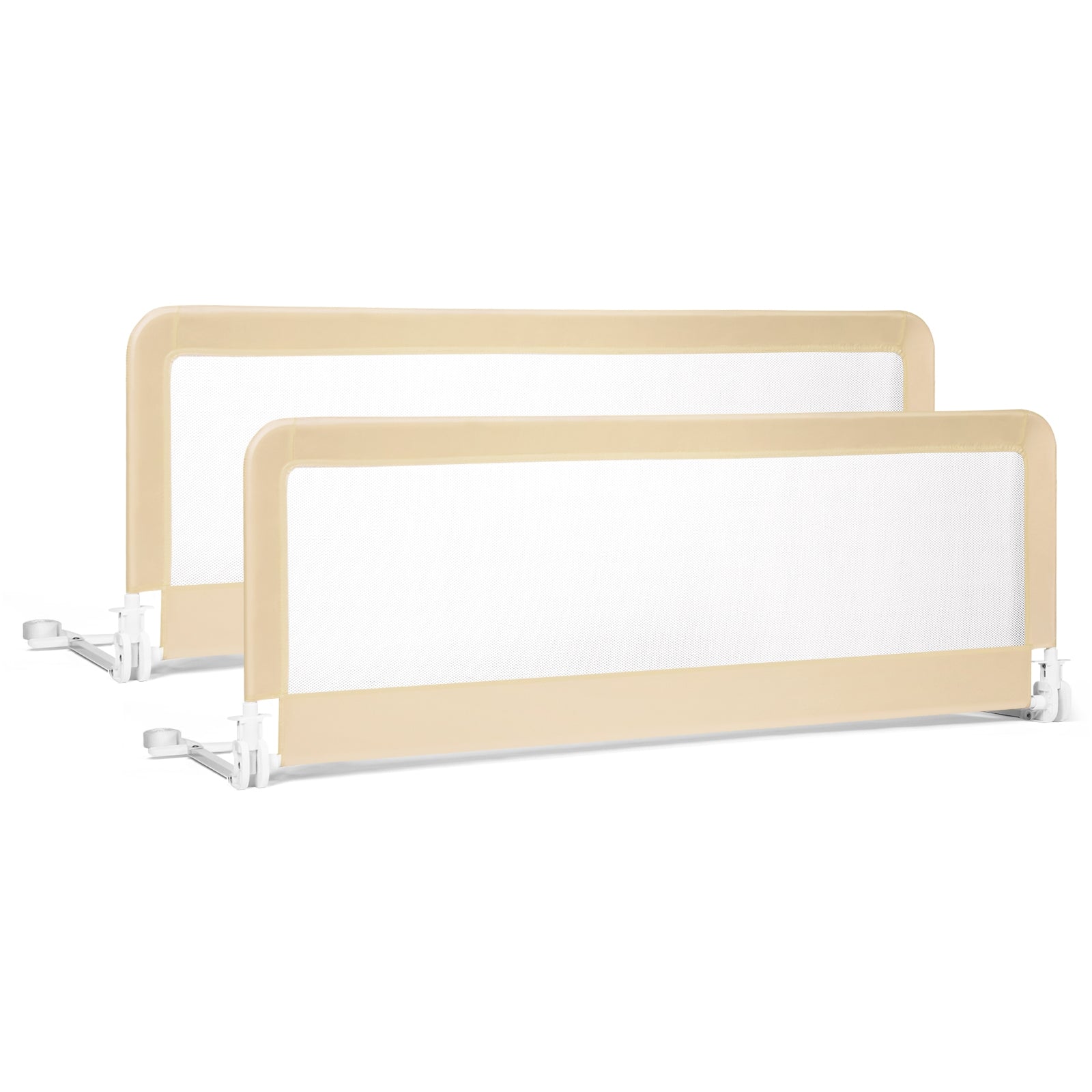 59 Inch Extra Long Folding Breathable Baby Children Toddlers Bed Rail Guard with Safety Strap-Beige