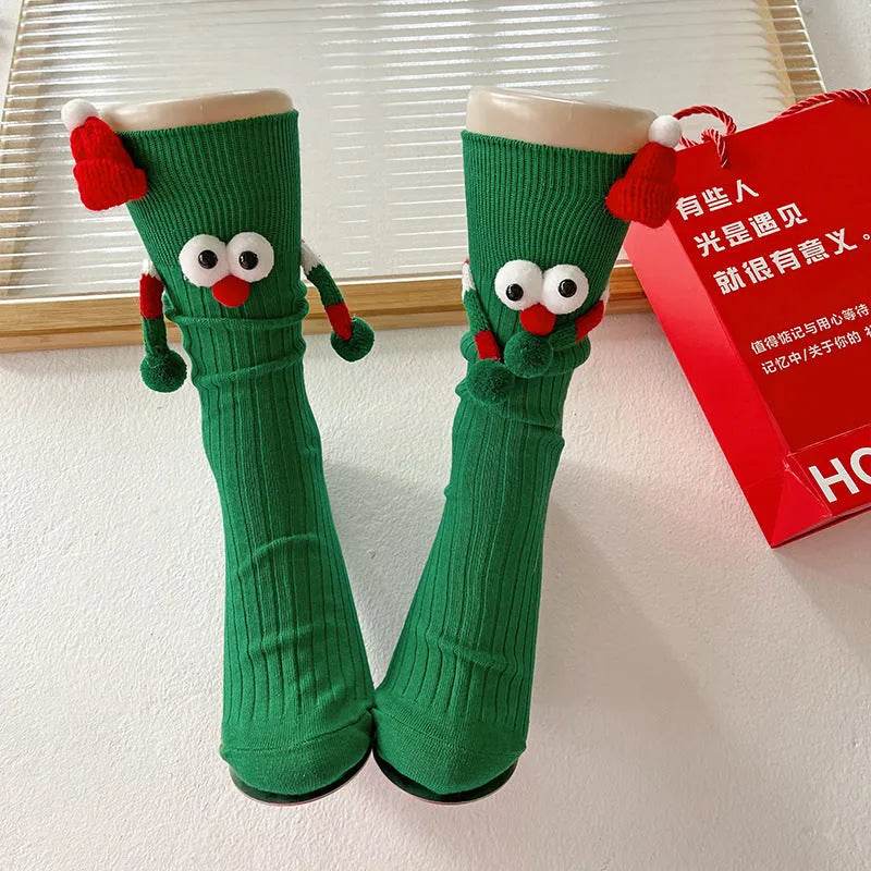 Cute Cartoon Christmas Socks Solid Cotton Middle-tube Stockings For Adults And Children
