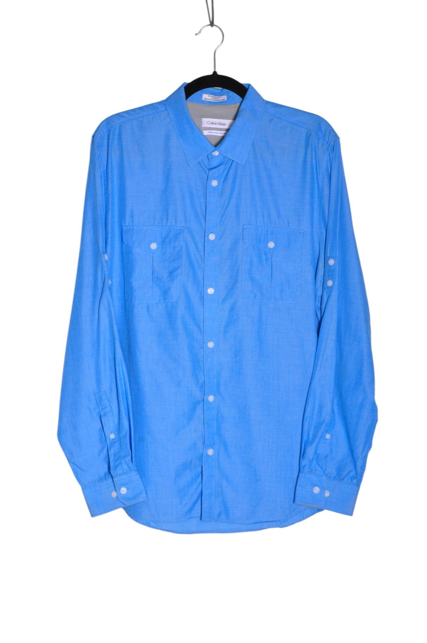 CALVIN KLEIN Men Button Down Tops Regular fit in Blue - L