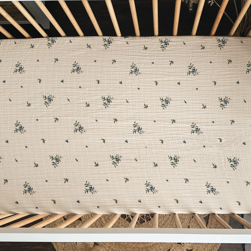 Organic Cotton Muslin Crib Fitted Sheets - Blueberry