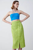 Women's Green Textured Slit High Waist Slit Midi Skirt green