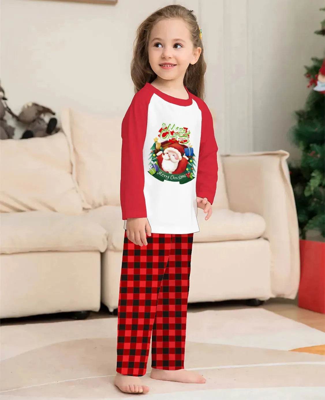 Christmas Parent-Child Clothes Set Long Sleeve T-Shirt Plaid Pants Family Matching Pajamas