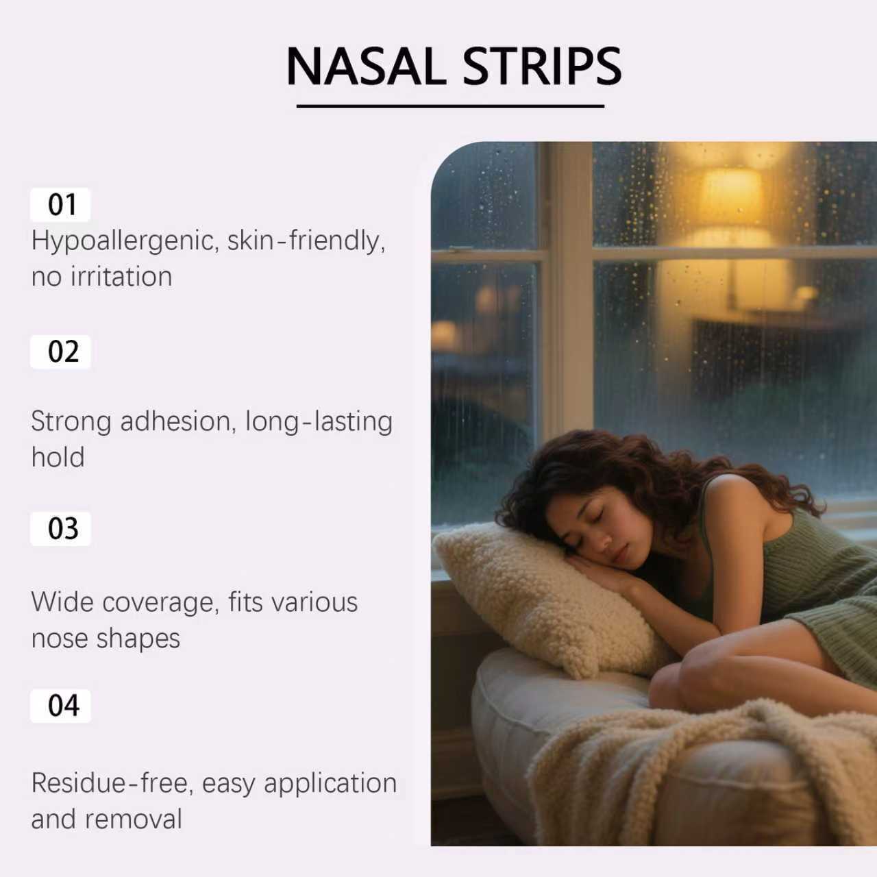Hypoallergic Nasal Strips for Snoring Relief with Menthol & Vitamin E